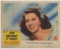 7p791 SHE HAS WHAT IT TAKES LC 1943 Jinx Falkenburg has the face that broke a thousand hearts!