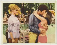7p813 SPINOUT int'l LC 1966 sexy Diane McBain watches Elvis Presley kiss Shelley Fabares by pool!