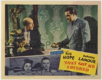 7p887 THEY GOT ME COVERED LC 1943 close up of Bob Hope talking to Donald Meek holding oil lamp!