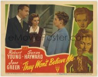 7p888 THEY WON'T BELIEVE ME LC #2 1947 Susan Hayward between Robert Young & Jane Greer, Pichel