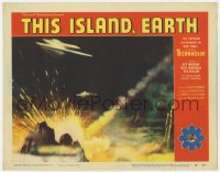 7p893 THIS ISLAND EARTH LC #3 1955 image of two alien spaceships & Zagon meteor attack on Metaluna!