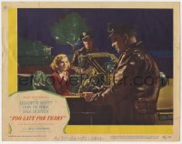 7p918 TOO LATE FOR TEARS LC #8 1949 worried Lizabeth Scott in car is questioned by two guards!