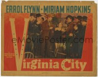 7p941 VIRGINIA CITY LC 1940 sexy Miriam Hopkins between Errol Flynn, Randolph Scott & soldiers!