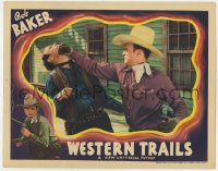 7p952 WESTERN TRAILS LC 1938 cool close up of cowboy Bob Baker punching bad guy in the face!