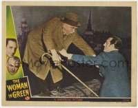7p980 WOMAN IN GREEN LC 1945 Basil Rathbone as Sherlock Holmes saving Nigel Bruce as Dr. Watson!