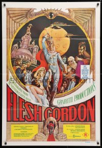 7r523 FLESH GORDON Aust 1sh 1974 sexy sci-fi spoof, wacky erotic super hero art by George Barr!