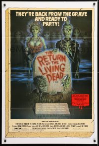 7r569 RETURN OF THE LIVING DEAD Aust 1sh 1985 artwork of wacky punk rock zombies by tombstone!