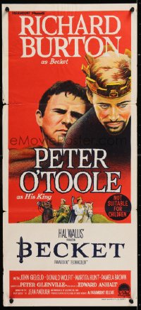 7r628 BECKET Aust daybill 1964 Richard Burton in the title role, Peter O'Toole, John Gielgud!