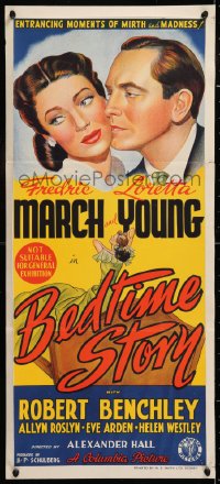 7r629 BEDTIME STORY Aust daybill 1942 different art of Fredric March & sexy Loretta Young, rare!