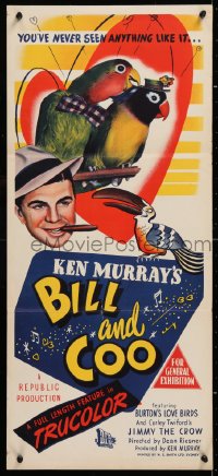 7r633 BILL & COO Aust daybill 1948 Ken Murray's trained birds, you've never seen anything like it!