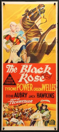 7r634 BLACK ROSE Aust daybill 1950 Orson Welles, different action artwork of Tyrone Power!