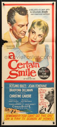 7r661 CERTAIN SMILE Aust daybill 1958 Carere has affair with Joan Fontaine's husband Rossano Brazzi!