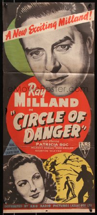 7r668 CIRCLE OF DANGER Aust daybill 1951 Ray Milland on a manhunt, directed by Jacques Tourneur!
