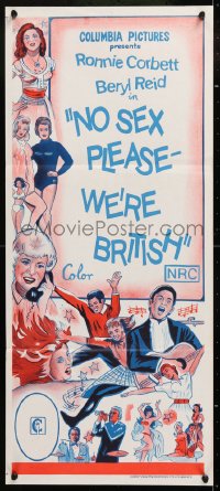 7r672 COLUMBIA Aust daybill 1970s No Sex Please: We're British, great border art!