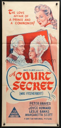 7r675 COURT SECRET Aust daybill 1947 Mrs. Fitzherbert, love affair of a prince and a commoner!