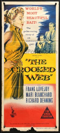 7r679 CROOKED WEB Aust daybill 1955 completely different art of super sexy bad girl Mari Blanchard!