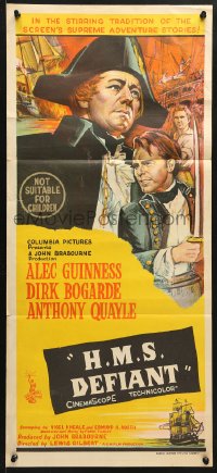 7r682 DAMN THE DEFIANT Aust daybill 1962 art of Alec Guinness & Dirk Bogarde!