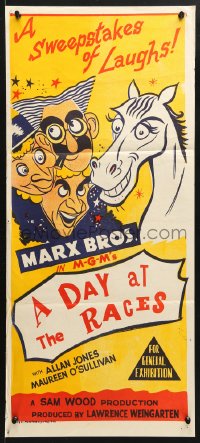 7r684 DAY AT THE RACES Aust daybill R1960 best different art of Groucho, Chico & Harpo Marx!