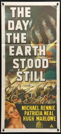 7r685 DAY THE EARTH STOOD STILL Aust daybill R1970s Robert Wise, art of giant hand & Patricia Neal!