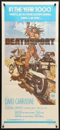 7r688 DEATHSPORT Aust daybill 1978 David Carradine, great artwork of futuristic battle motorcycle!