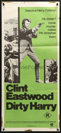 7r693 DIRTY HARRY Aust daybill 1971 Clint Eastwood w/.44 magnum, Don Siegel crime classic!