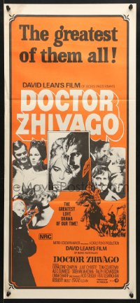 7r696 DOCTOR ZHIVAGO Aust daybill R1970s Omar Sharif, Julie Christie, David Lean, great montage!