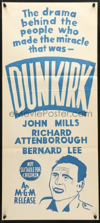 7r702 DUNKIRK Aust daybill R1960s World War II, John Mills, drama behind the miracle!