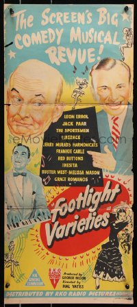 7r728 FOOTLIGHT VARIETIES Aust daybill 1951 Leon Errol, Jack Paar, RKO comedy compilation!