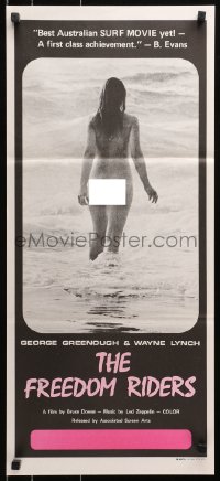 7r730 FREEDOM RIDERS Aust daybill 1972 completely naked Aussie surfer girl, black border design!