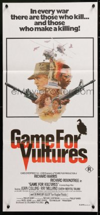 7r734 GAME FOR VULTURES Aust daybill 1979 Richard Harris, Roundtree, Joan Collins, cool montage art!