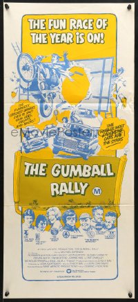 7r747 GUMBALL RALLY Aust daybill 1976 Michael Sarrazin, wild car racing & crashing art!