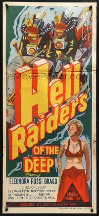 7r757 HELL RAIDERS OF THE DEEP Aust daybill 1954 art of Italian frogmen in diving suits!