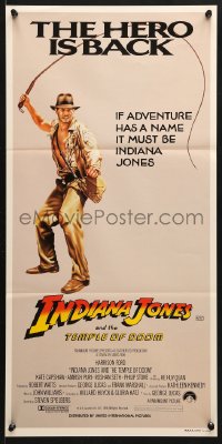 7r774 INDIANA JONES & THE TEMPLE OF DOOM Aust daybill 1984 art of Harrison Ford, the hero is back!