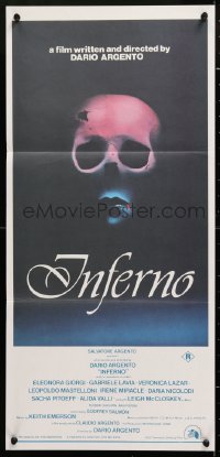 7r775 INFERNO Aust daybill 1980 Dario Argento horror, cool skull & bleeding mouth artwork!