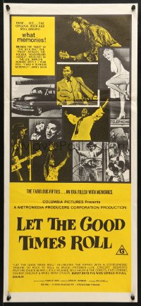 7r799 LET THE GOOD TIMES ROLL Aust daybill 1973 real 1950s rockers + Marilyn Monroe, yellow style!