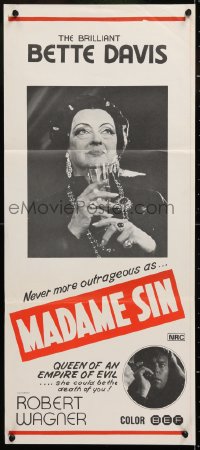 7r809 MADAME SIN Aust daybill 1972 Denholm Elliott, Robert Wagner, Bette Davis pictured!