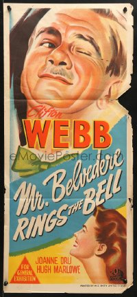 7r835 MR. BELVEDERE RINGS THE BELL Aust daybill 1952 artwork of Clifton Webb winking at Joanne Dru!