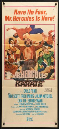 7r836 MR. HERCULES AGAINST KARATE Aust daybill 1973 Schiaffoni e Karake, wacky Mort Kunstler art!