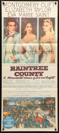 7r877 RAINTREE COUNTY Aust daybill 1958 art of Montgomery Clift, Elizabeth Taylor & Eva Marie Saint!
