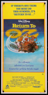 7r881 RETURN TO OZ Aust daybill 1985 Walt Disney, great different artwork of cast on flying bed!