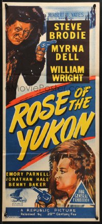 7r896 ROSE OF THE YUKON Aust daybill 1948 Steve Brodie & pretty Myrna Dell, Alaska adventure art!