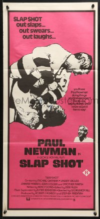 7r916 SLAP SHOT Aust daybill 1977 ice hockey, cool image of Paul Newman fighting!