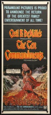 7r950 TEN COMMANDMENTS Aust daybill R1972 art of Charlton Heston w/tablets, Cecil B. DeMille!