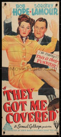 7r957 THEY GOT ME COVERED Aust daybill 1943 Bob Hope, Dorothy Lamour, their best, no kidding!
