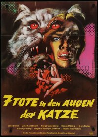 7r185 7 DEATHS IN THE CAT'S EYE German 1973 wild horror artwork of evil cat & sexy girl!
