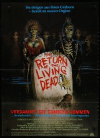 7r263 RETURN OF THE LIVING DEAD German 1986 wacky art of punk rock zombies by tombstone!