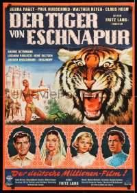 7r282 TIGER OF ESCHNAPUR German R1960s Fritz Lang, different art of sexy Debra Paget & tiger!