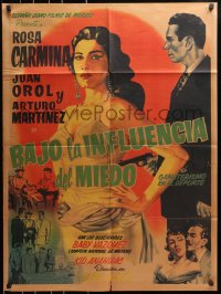 7r018 BAJO LA INFULENCIA DEL MIEDO Mexican poster 1956 full-length art of sexy bad Rosa Carmina!