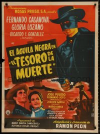 7r023 EL AGUILA NEGRA EN EL TESORO DE LA MUERTE Mexican poster 1953 Yanez cowboy western art!