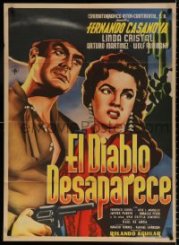 7r025 EL DIABLO DESAPARECE Mexican poster 1957 dramatic art of Fernando Casanova & Linda Cristal!